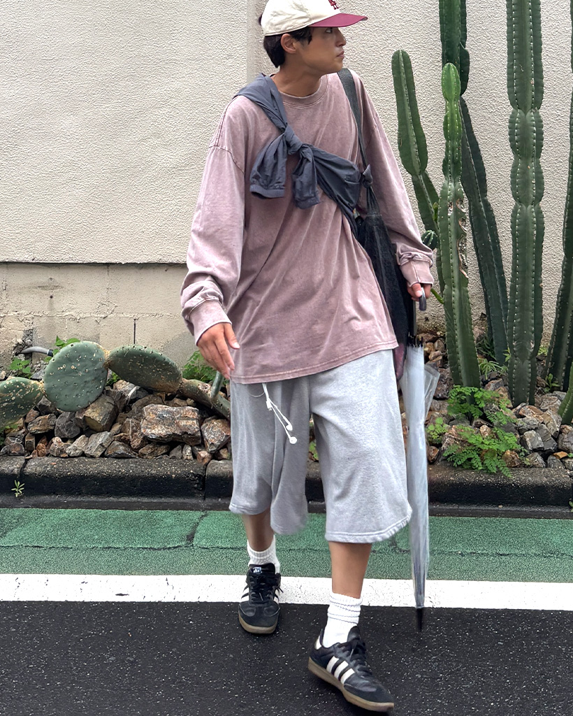 ベルト付きワイドスウェットバミューダパンツ | ファッション