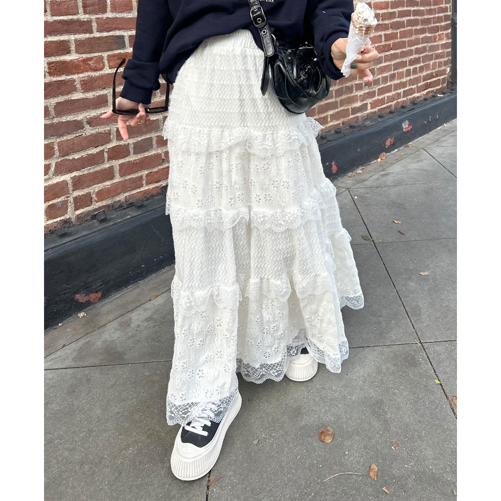 COYSEIO ホワイト ティアードロングスカート KOBE LETTUCE 日替わりセール ティアードスカート ロング