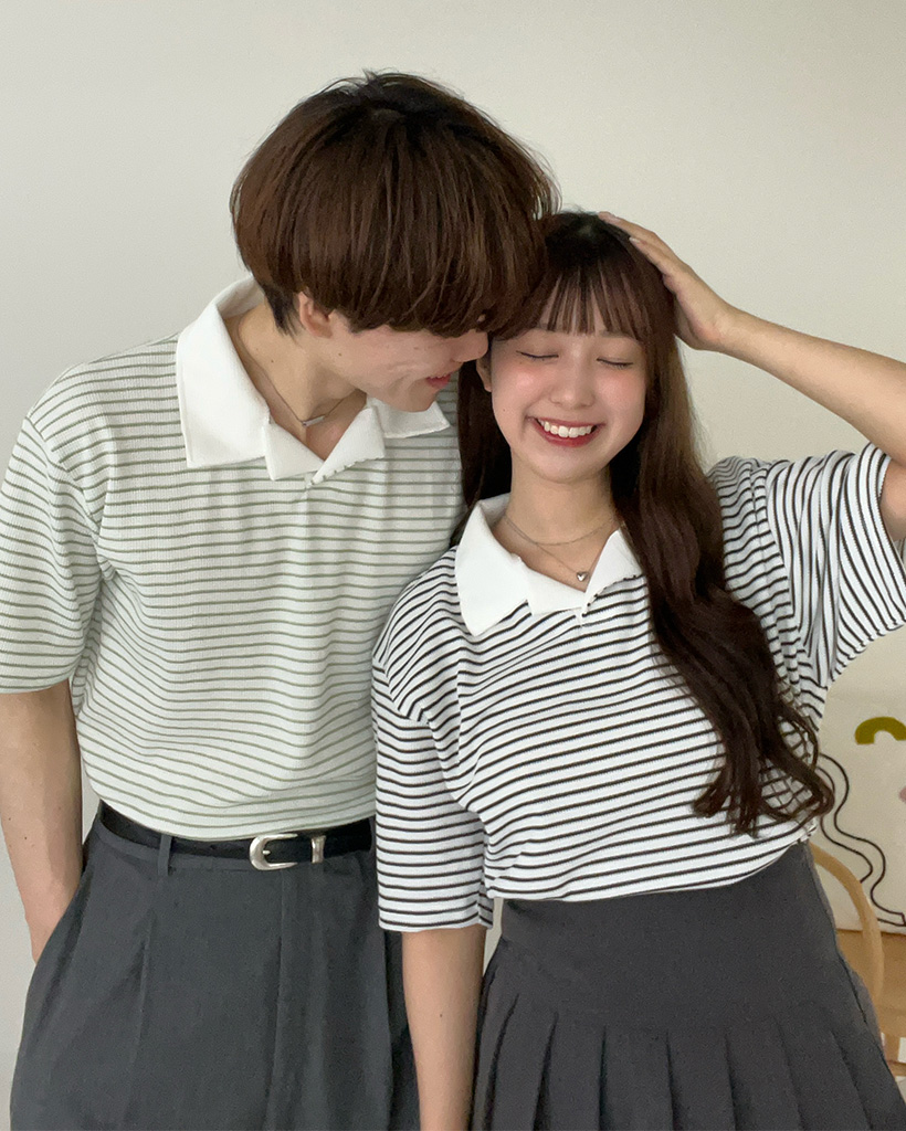 （ユニセックス）ボーダーカラ半袖Tシャツ