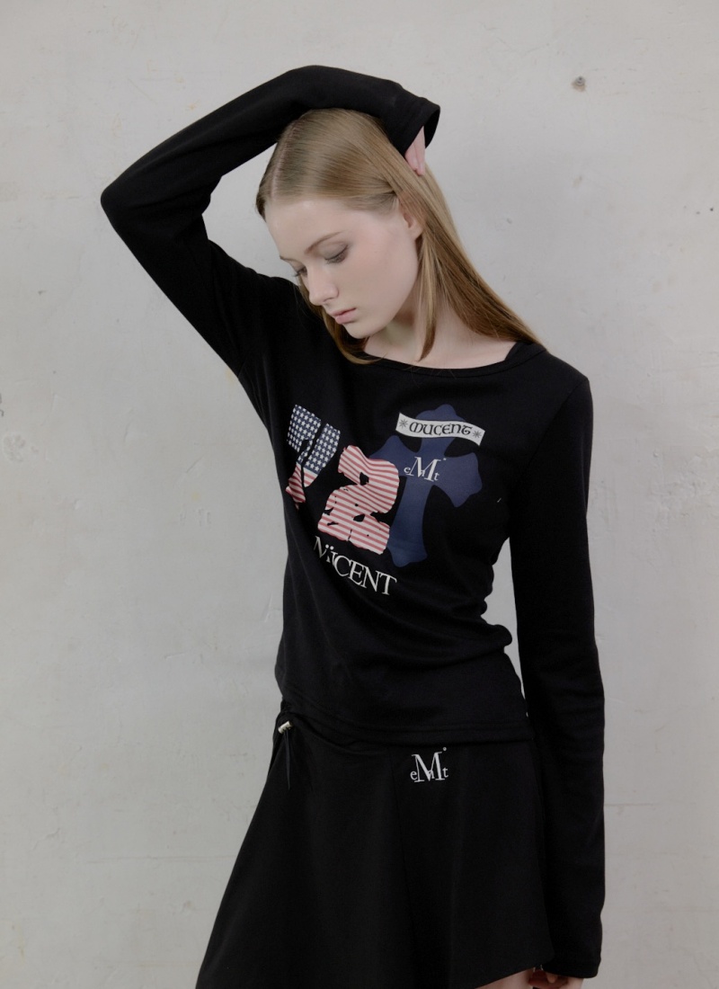 RODEZ 72 AMERICAN FLAG ONE SHOULDER LONG SLEEVE T (2Color)