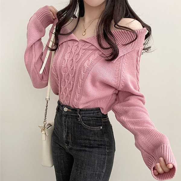 さゆ　ピンク オフショルダー ニットセーター Cat'sオフショルダーニット | ファッション通販サイト NUGU