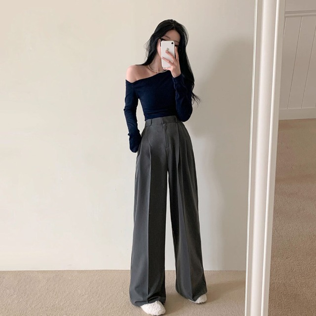 [3color]斜め ハーフ オフショルダー Tシャツ