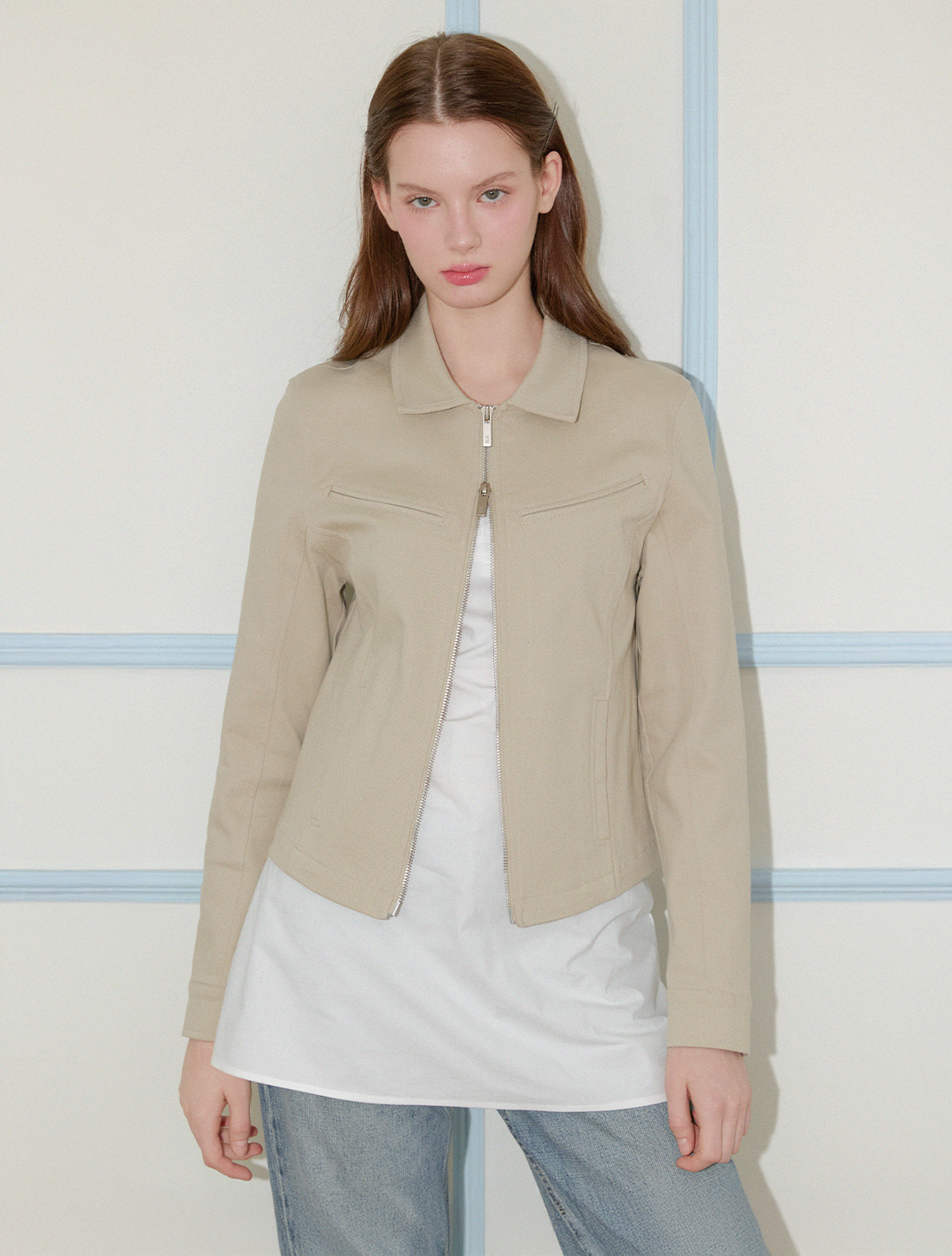 ジップアップカラーショートレザージャケット | ファッション