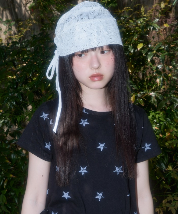 LACE STAR LAYERED TEE (BLACK) F25QB118 | ファッション通販