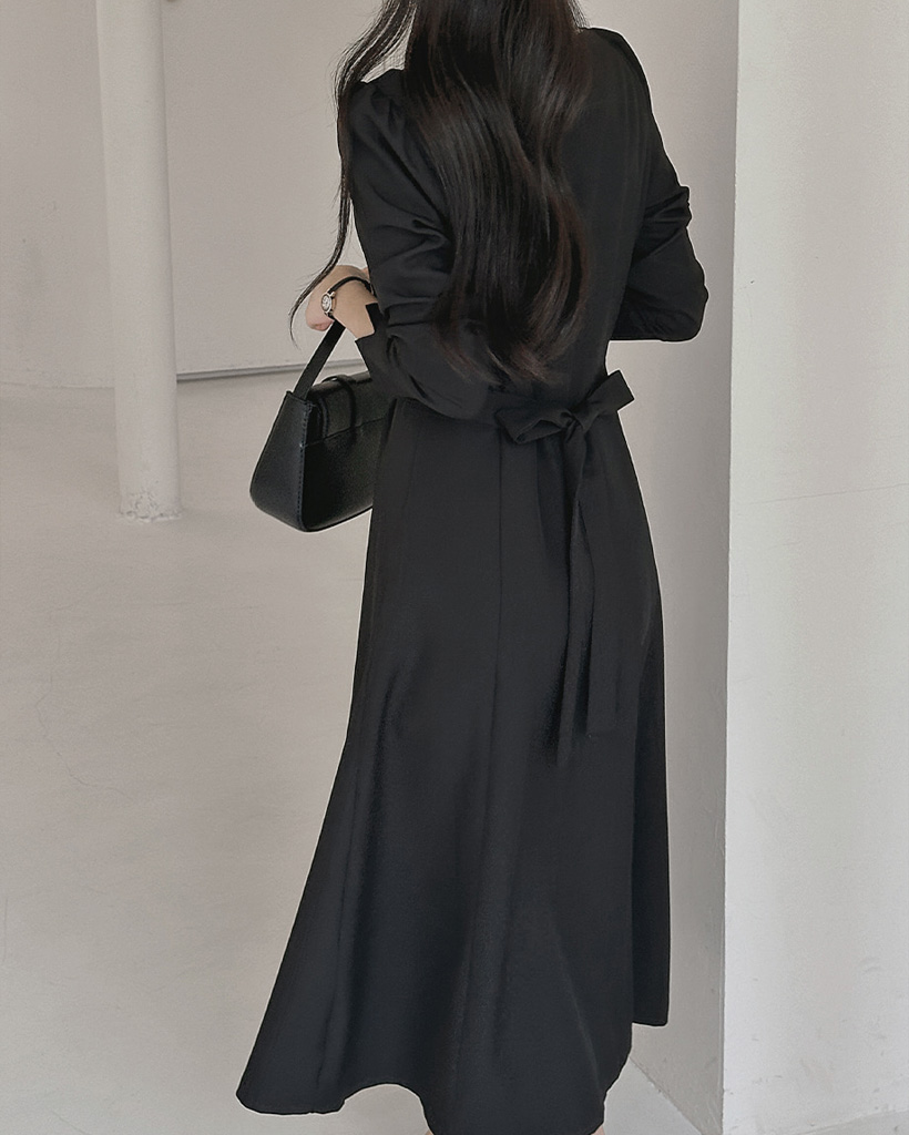 ハートボートネックバックリボンロングドレスワンピース