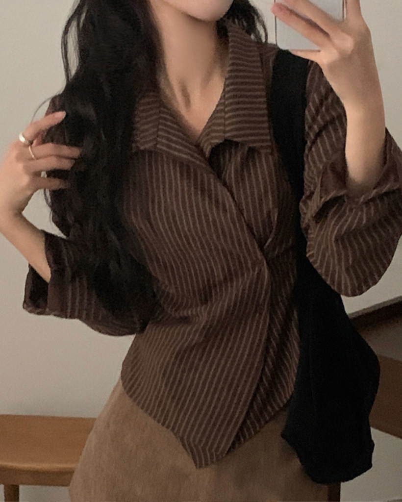 (3 color) スエード ボタン付き ラップ シャツ