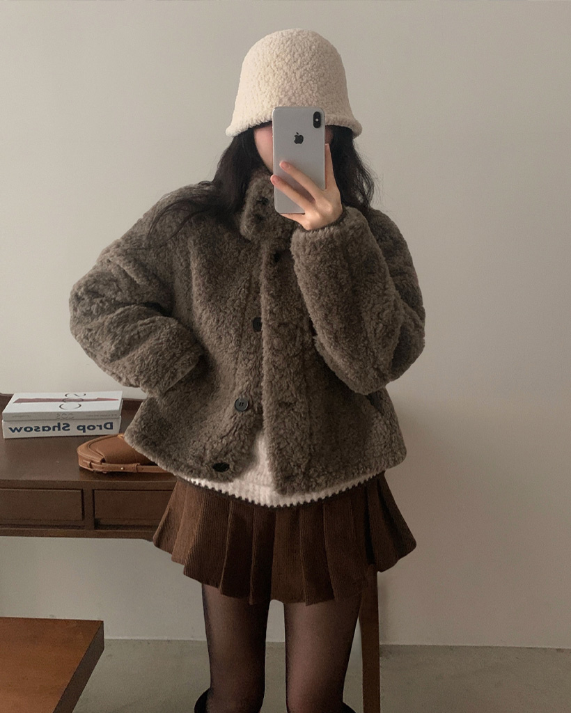 (4 color) ボア ハイネック ムスタン ショート丈 ジャケット