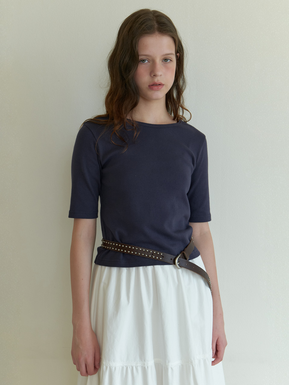 A BOAT NECK HALF SLEEVE T SHIRT_NAVY