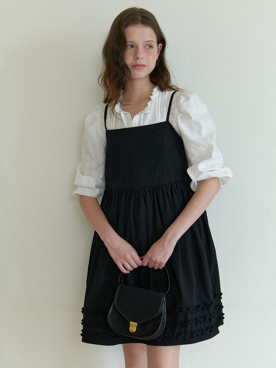 A BUSTIER RUFFLE DRESS_BLACK
