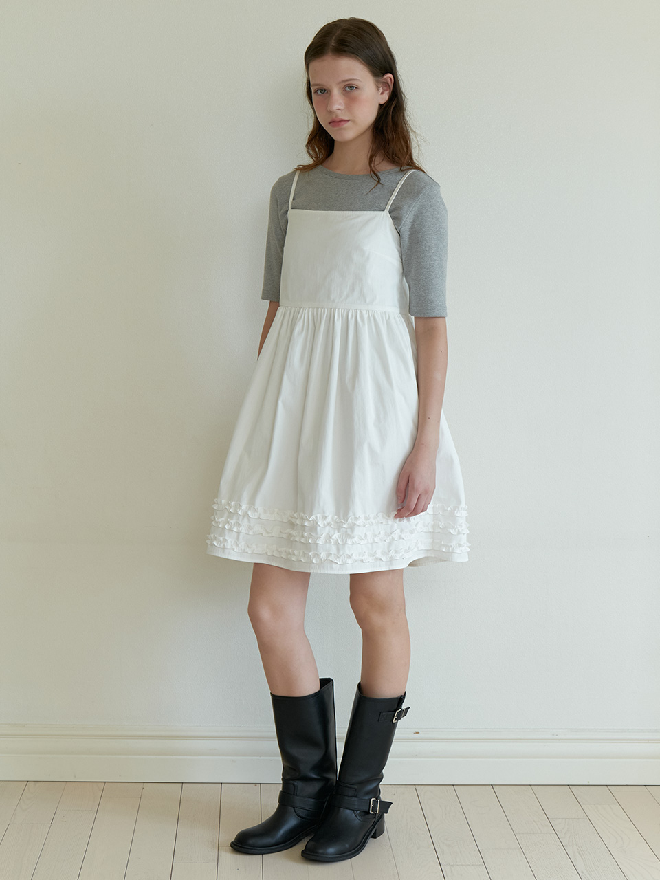 A BUSTIER RUFFLE DRESS_WHITE