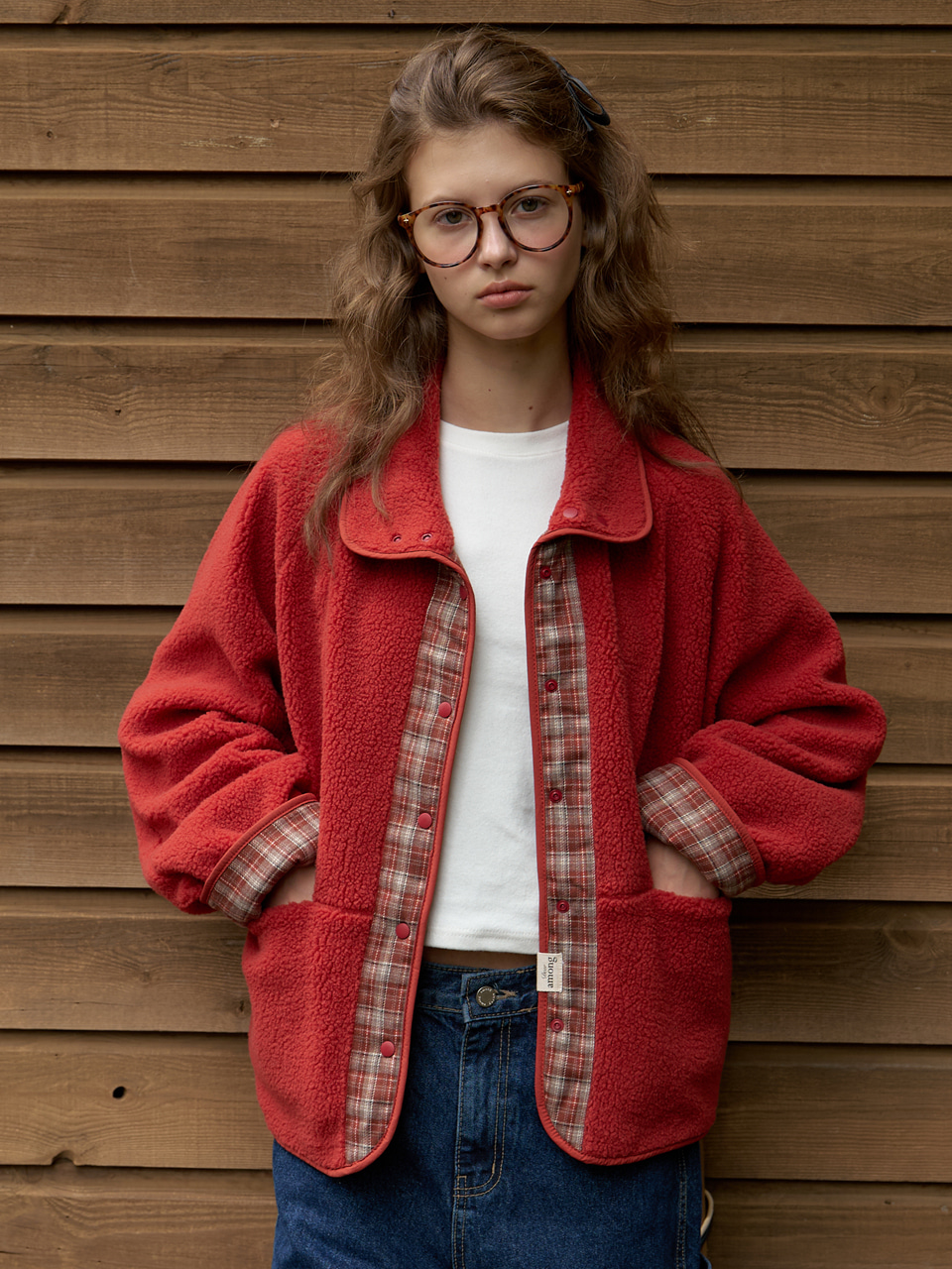 A CHECK FLEECE REVERSIBLE JUMPER_RED