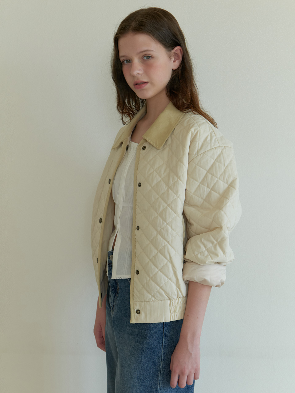 A CORDUROY COLLAR PADDED JACKET_IVORY