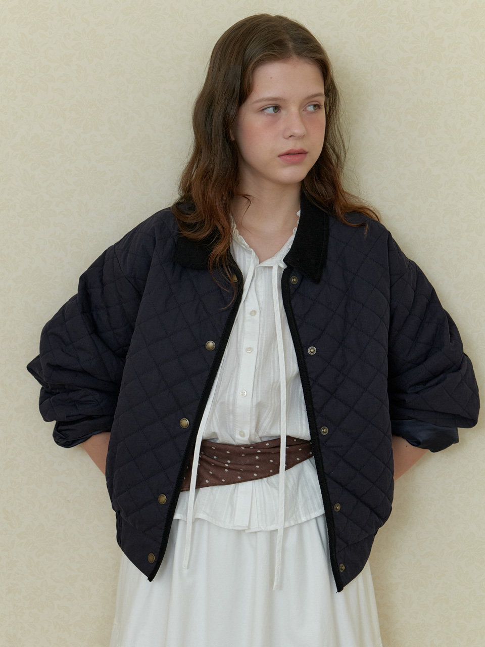 A CORDUROY COLLAR PADDED JACKET_NAVY