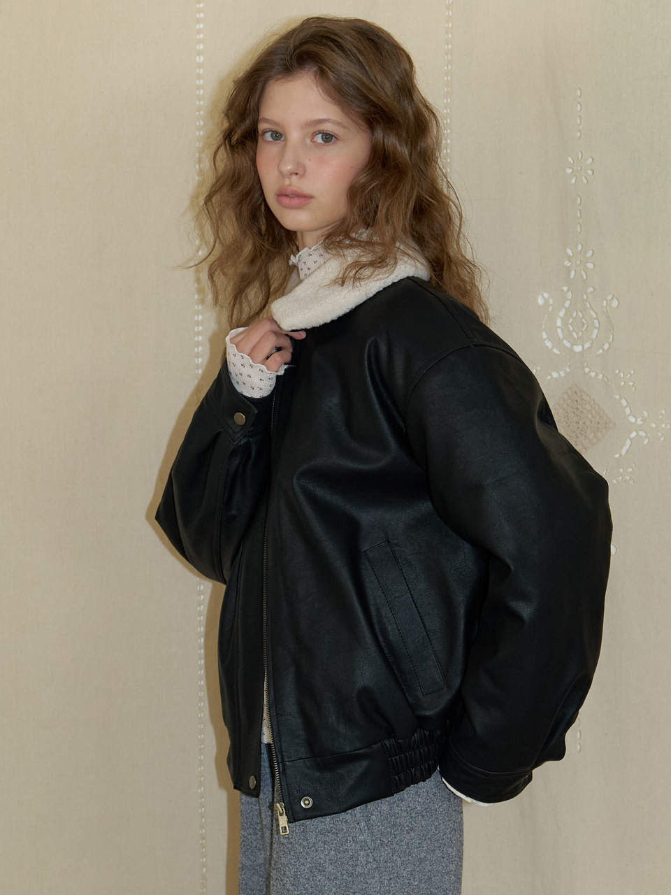 Washed Leather Bomber Jacket Black | ファッション通販サイト NUGU