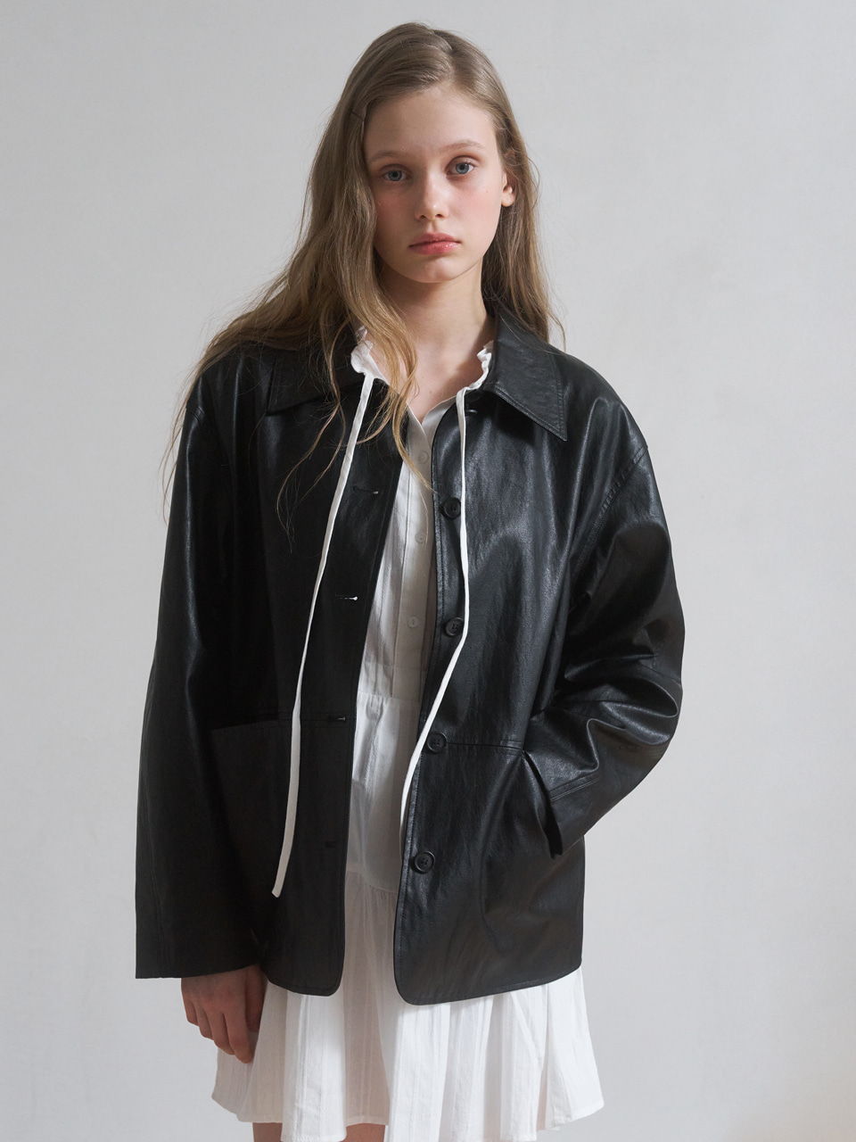 faux leather bomber jacket_black | ファッション通販サイト NUGU