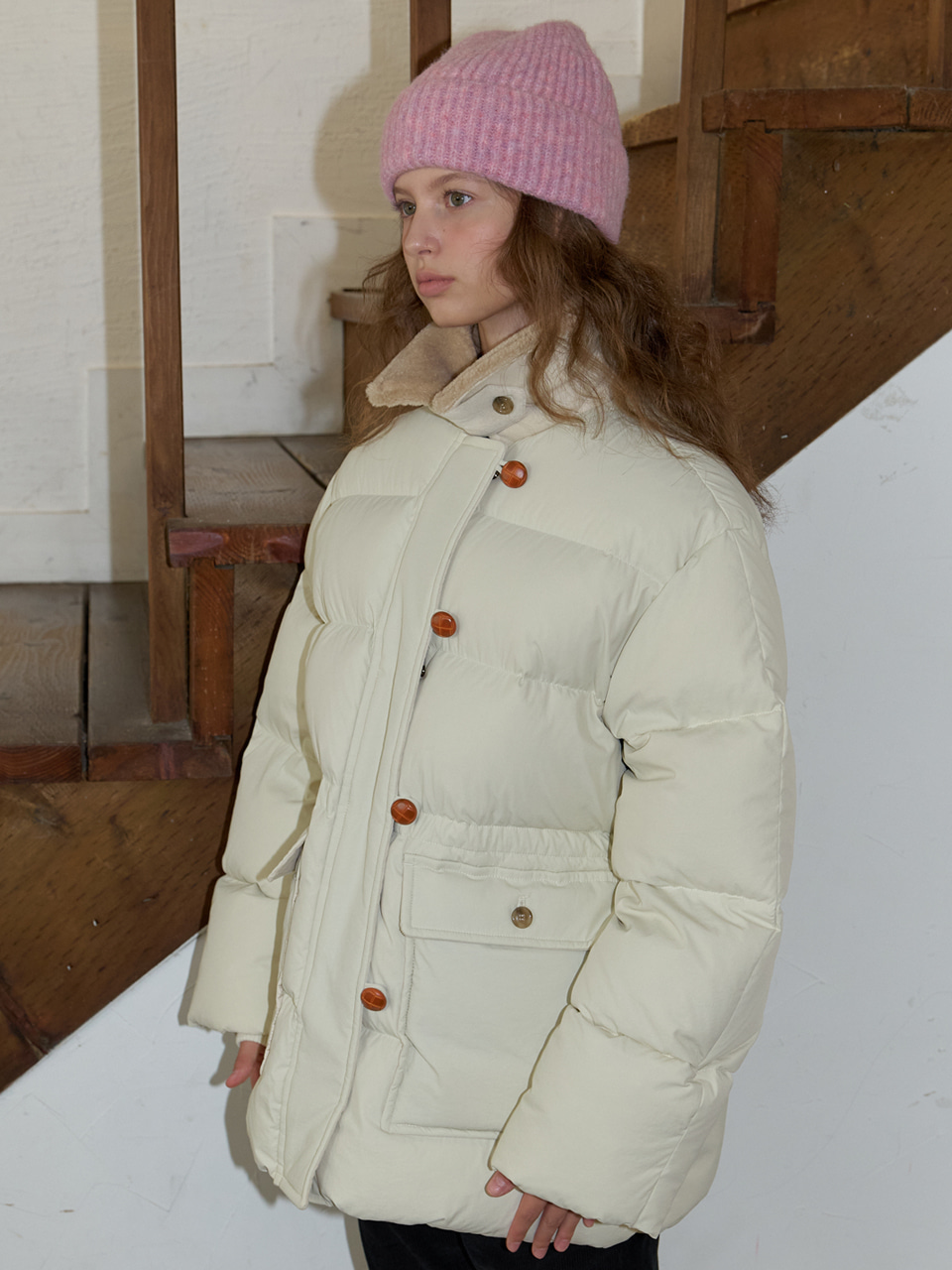 A FUR COLLAR DUCK DOWN HALF PADDING_IVORY