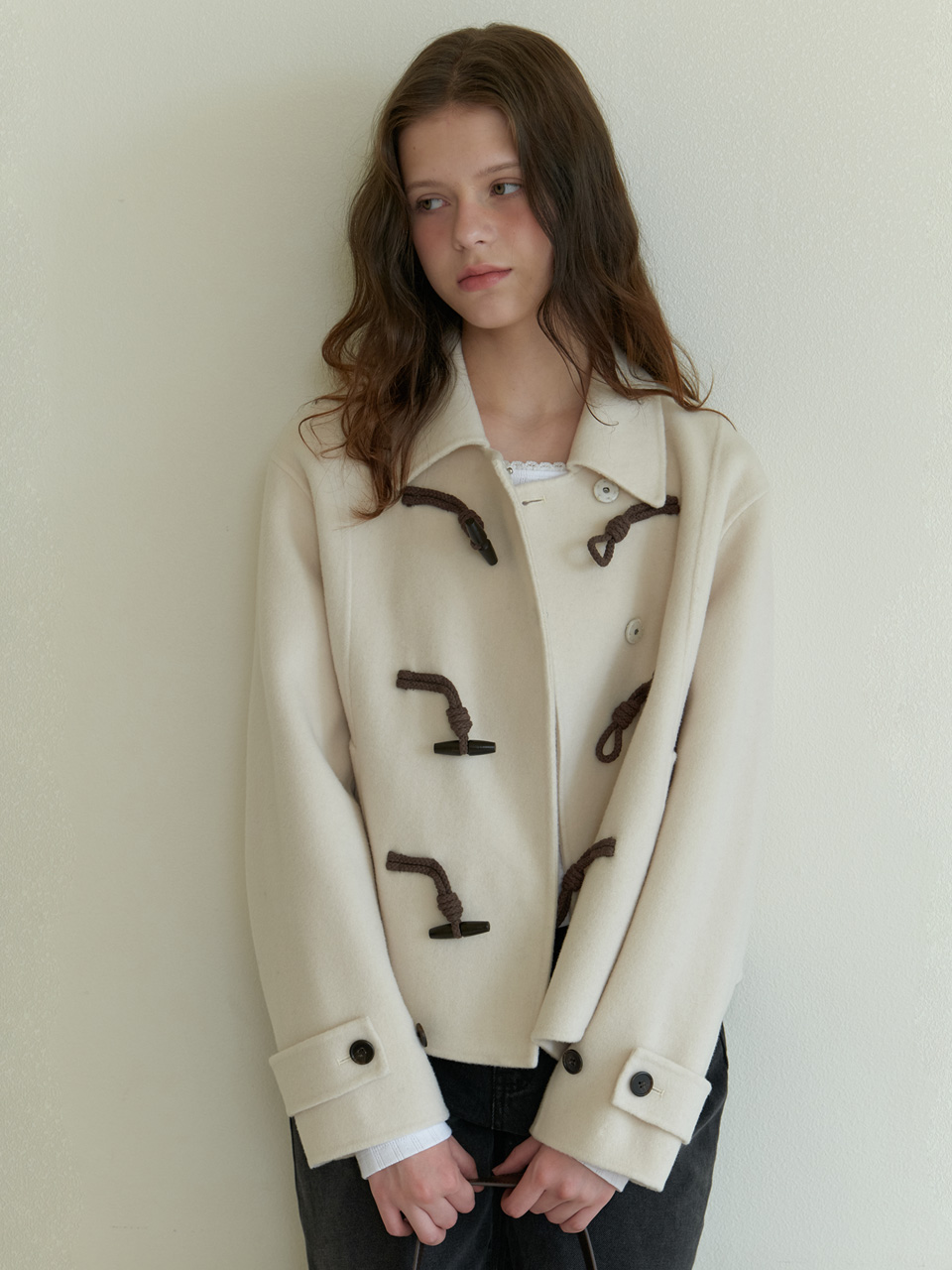 A HANDMADE SOLID DUFFLE COAT_IVORY