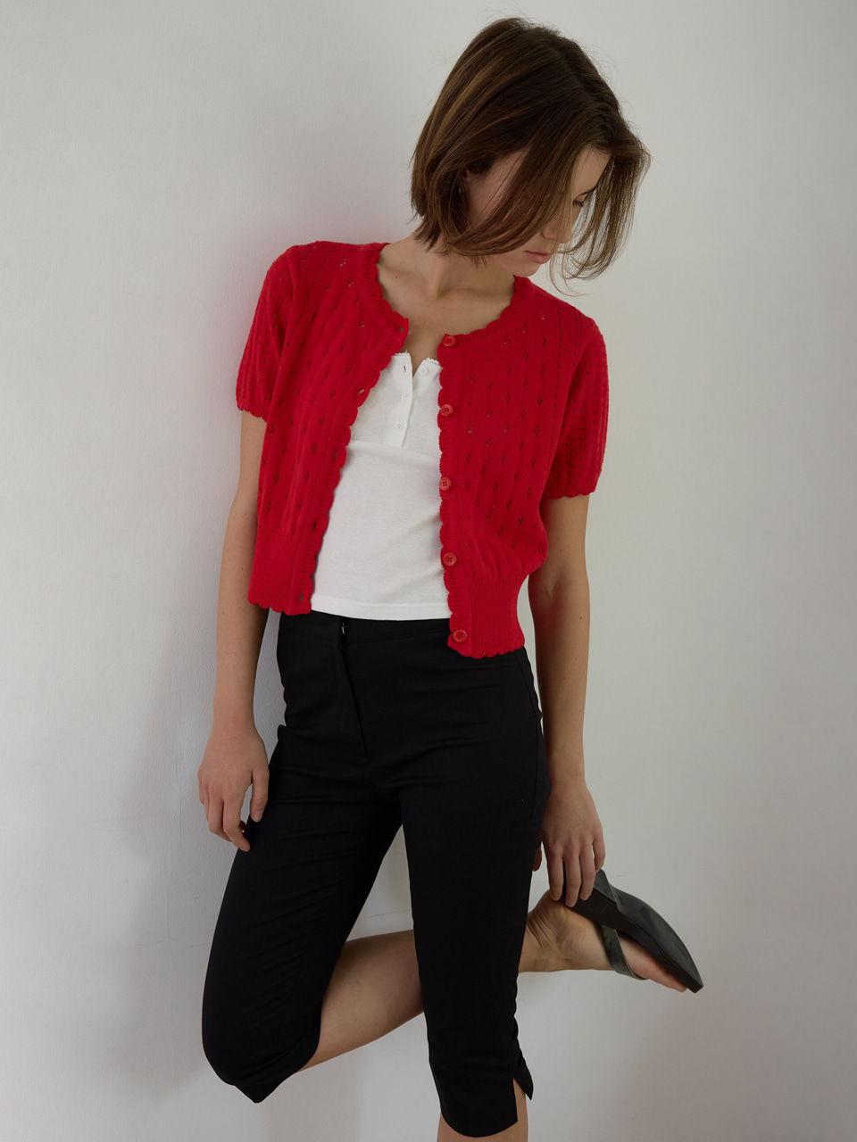 A SKASHI HALF SLEEVE CARDIGAN_RED