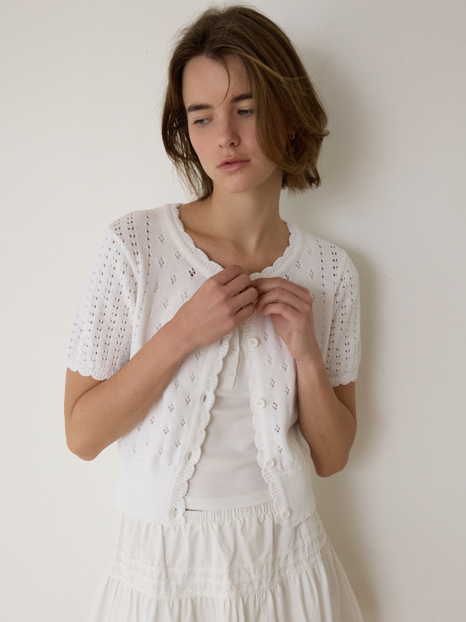 A SKASHI HALF SLEEVE CARDIGAN_WHITE