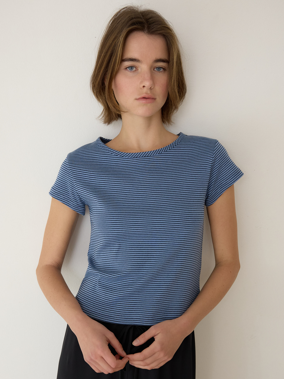 A STRIPE BASIC T-SHIRT_BLUE