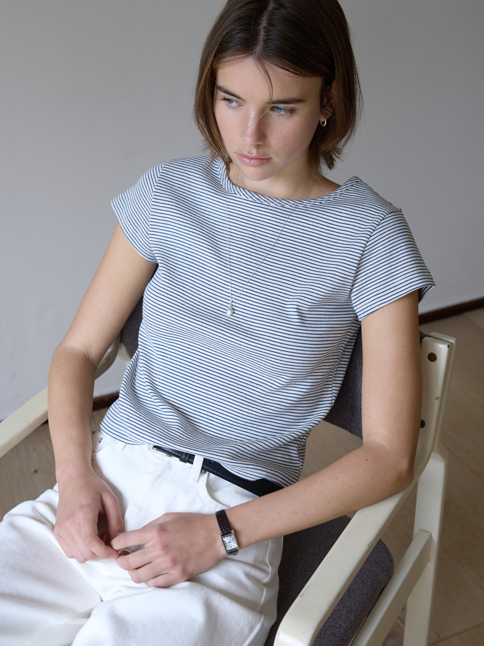 A STRIPE BASIC T-SHIRT_IVORY