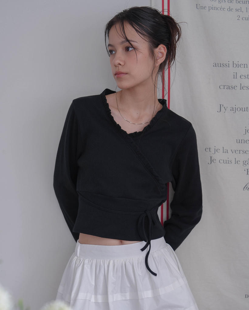 Wrap Frill Long Sleeve [Black]