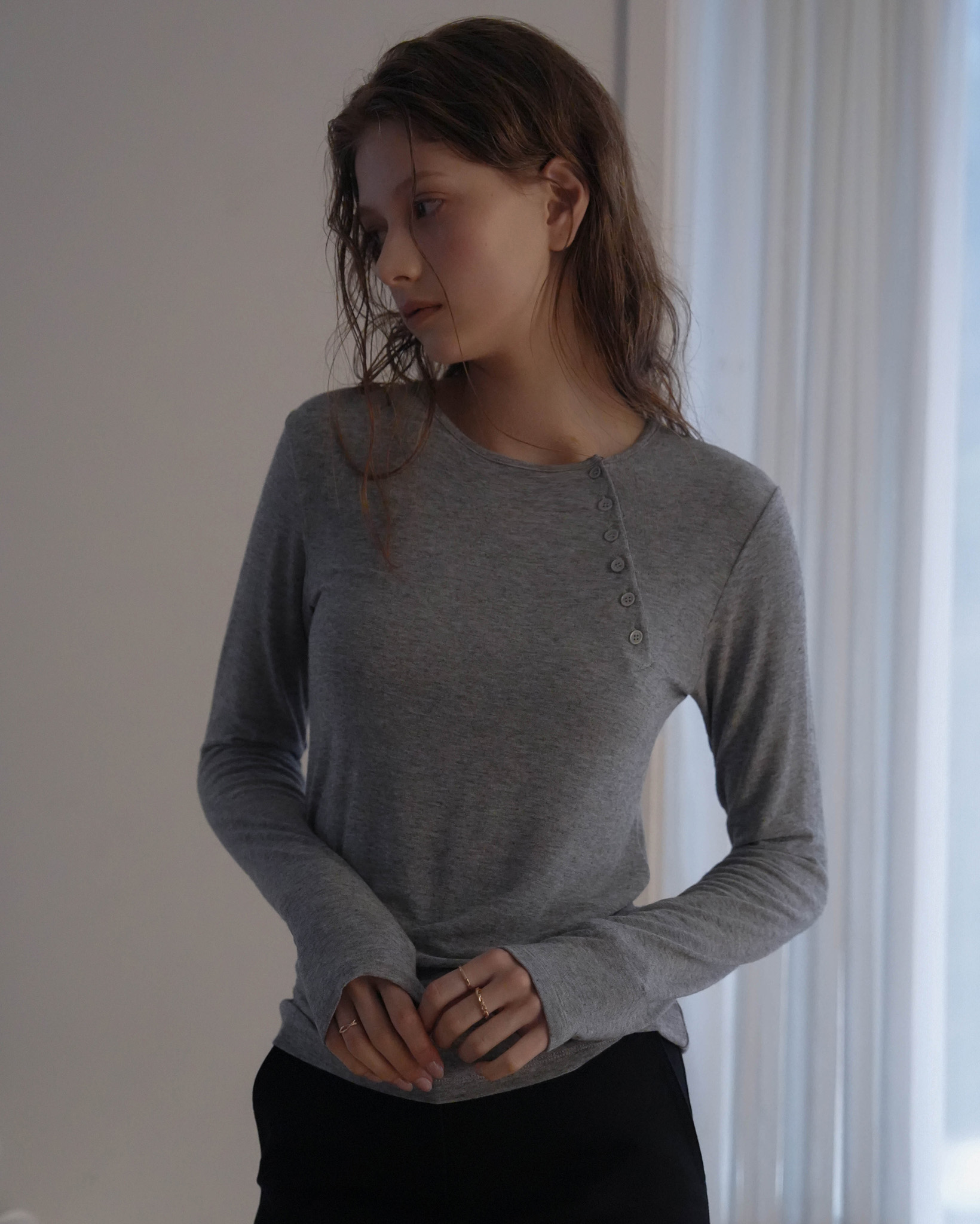Side Button Long Sleeve [Charcoal]