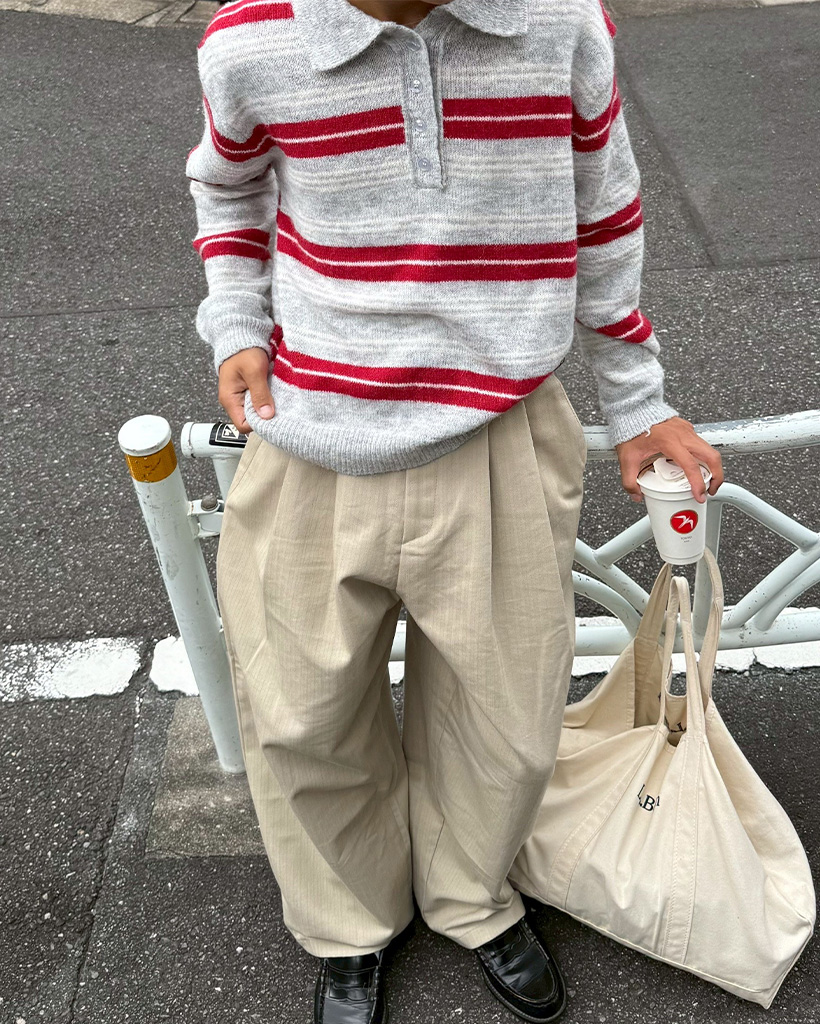 ユニセックス）レトロカラーストライプ長袖ニット | ファッション通販