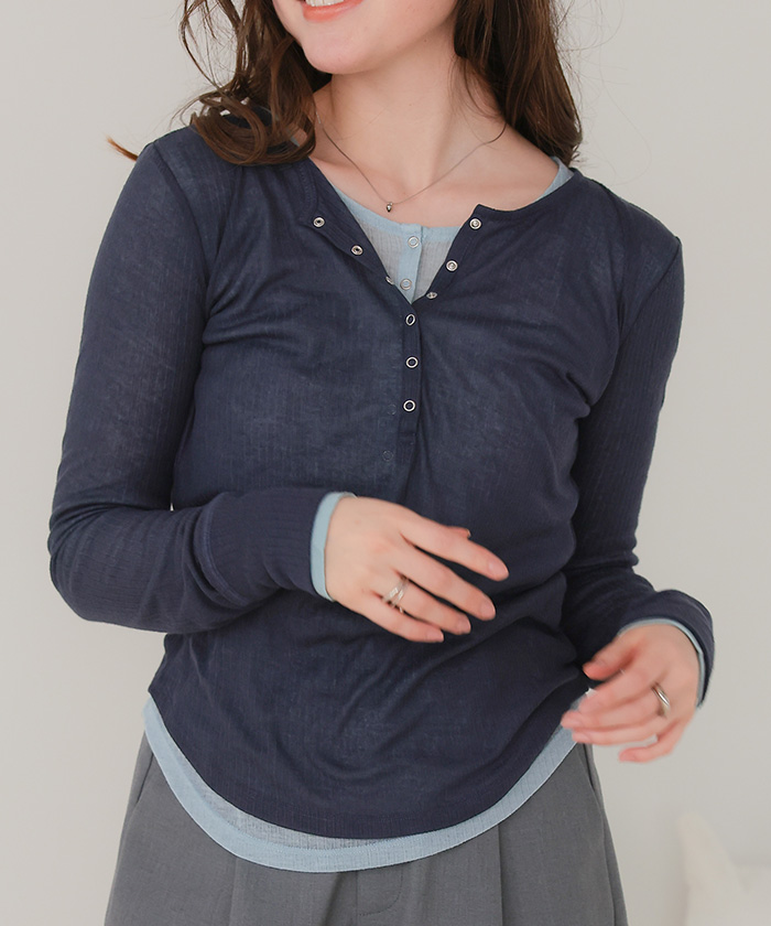 シアーテレコヘンリーネックトップス | ファッション通販サイト NUGU