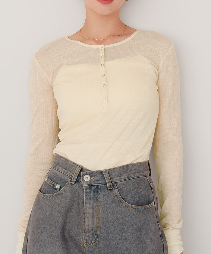 シアーテレコヘンリーネックトップス | ファッション通販サイト NUGU