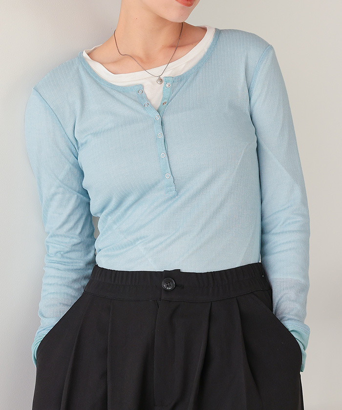 noncoページ シアーテレコヘンリーネックトップス | ファッション通販サイト NUGU