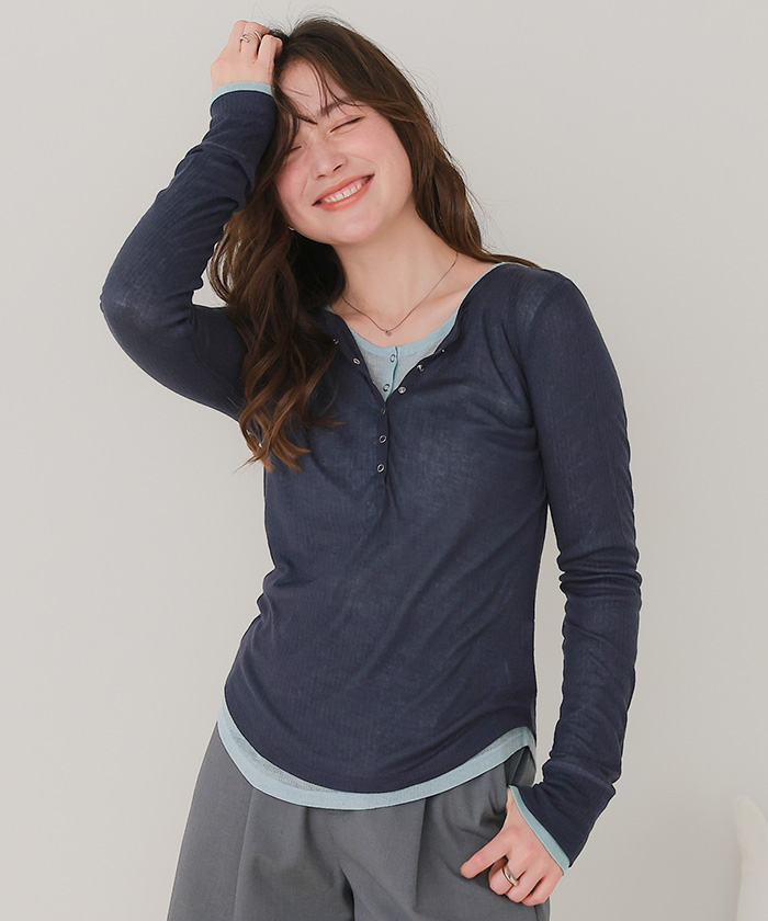 シアーテレコヘンリーネックトップス | ファッション通販サイト NUGU