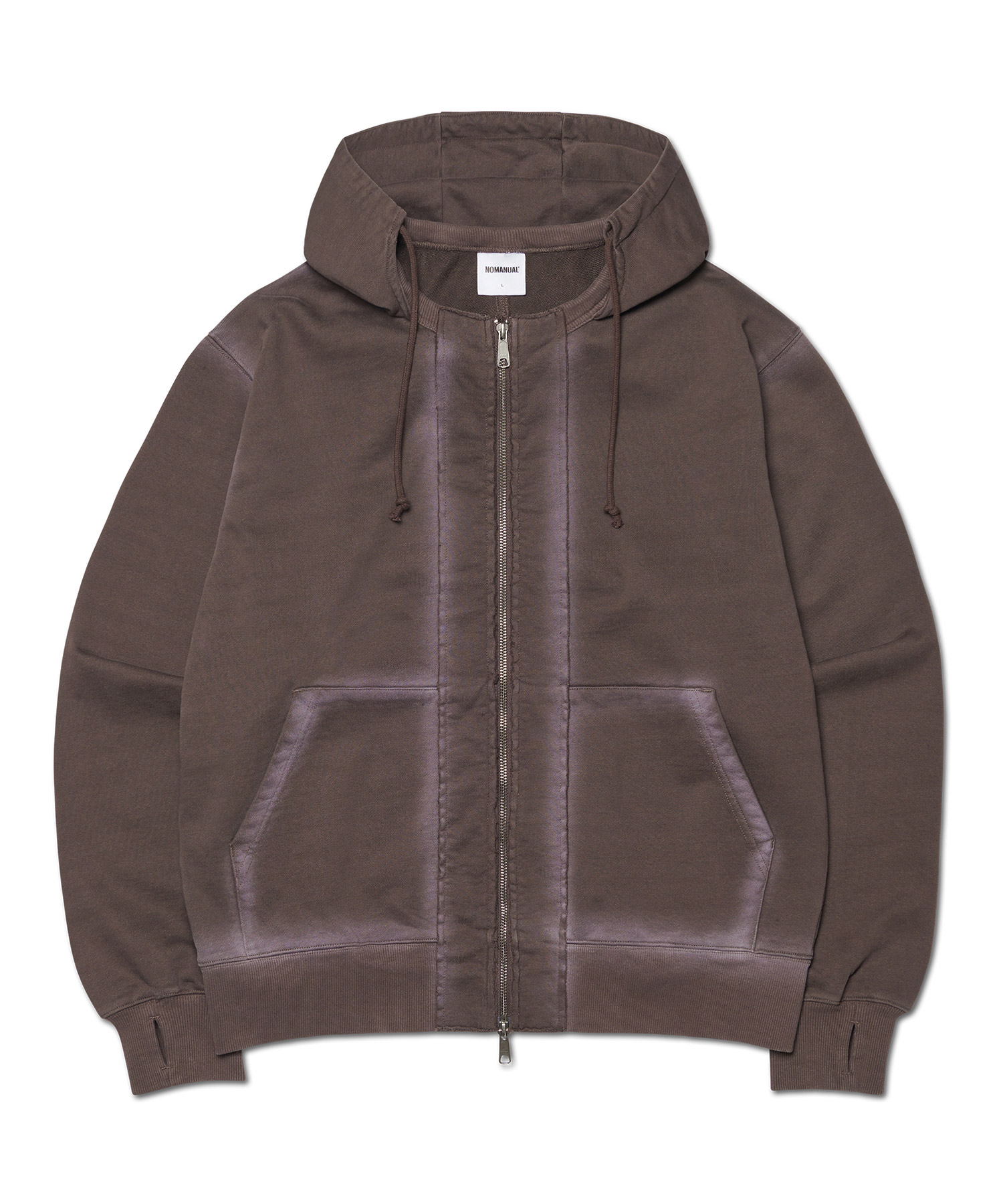 DAMAGED APPLIQUE ZIP UP HOODIE[BROWN] | ファッション通販サイト NUGU