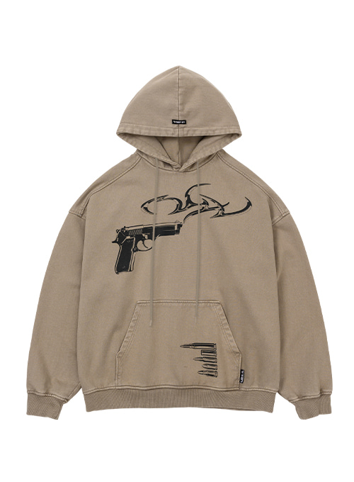 Gun Shot Washed Hoodie [BEIGE]