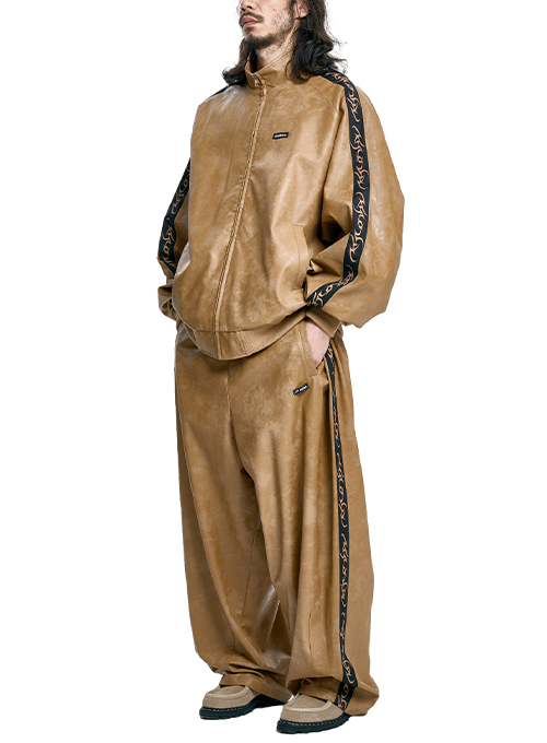 [SET] Vegan Leather Oversized Raglan Track Set-Up [CAMEL]