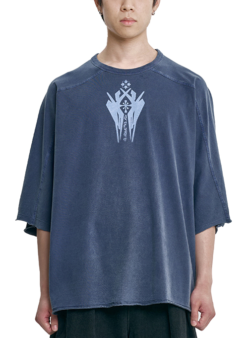 Cross Symbol Washed Raglan T-Shirt [BLUE]