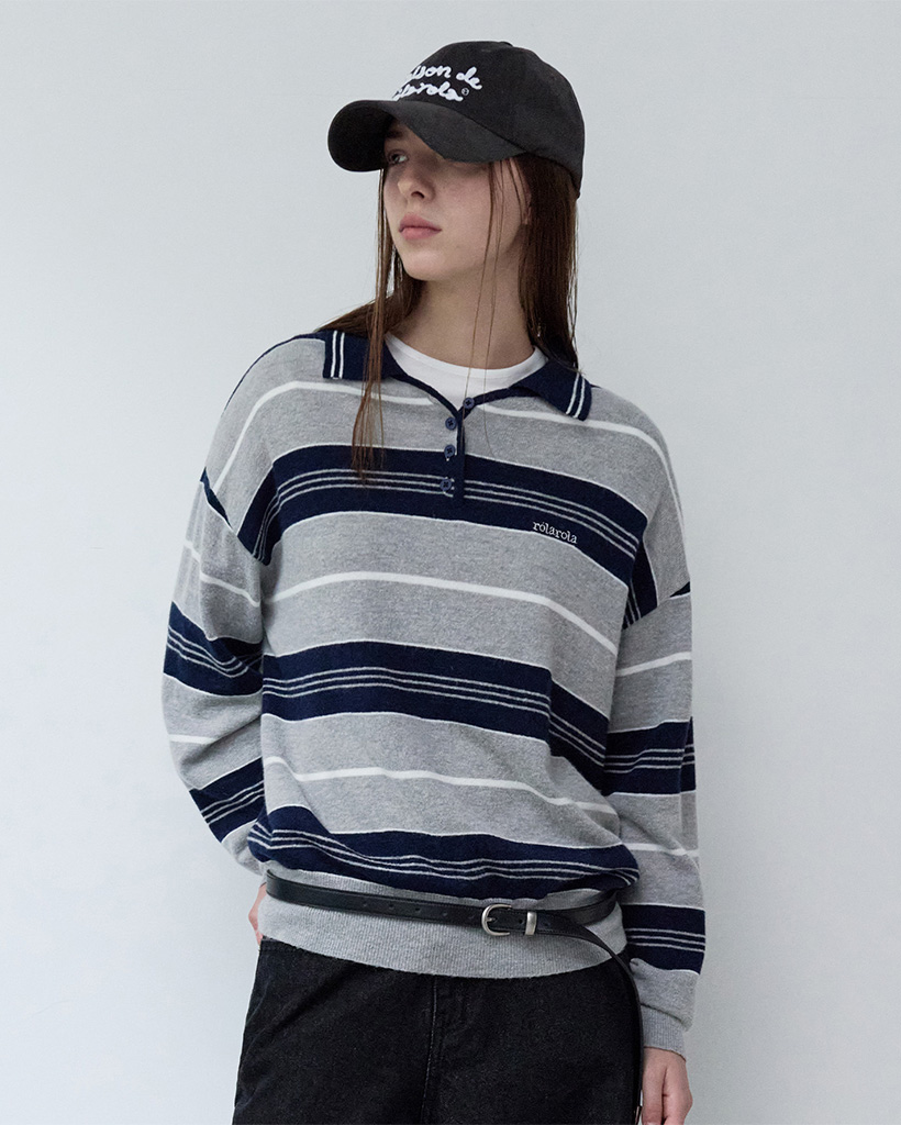 ALPACA STRIPE COLLAR KNIT GRAY