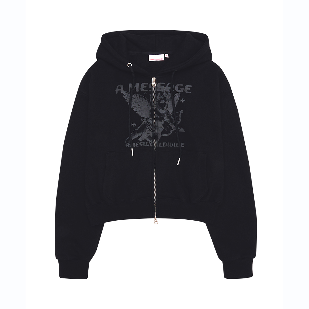 ネイビー♡パーカー♡フードロゴ スターシンボルフードハーフジップフードパーカー[ネイビー