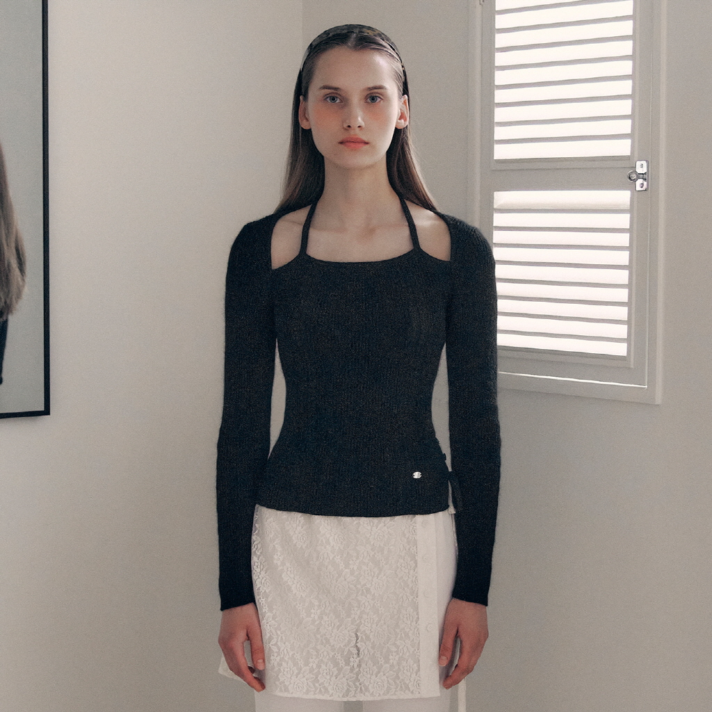 RIBBON HALTER KNIT BLACK | ファッション通販サイト NUGU