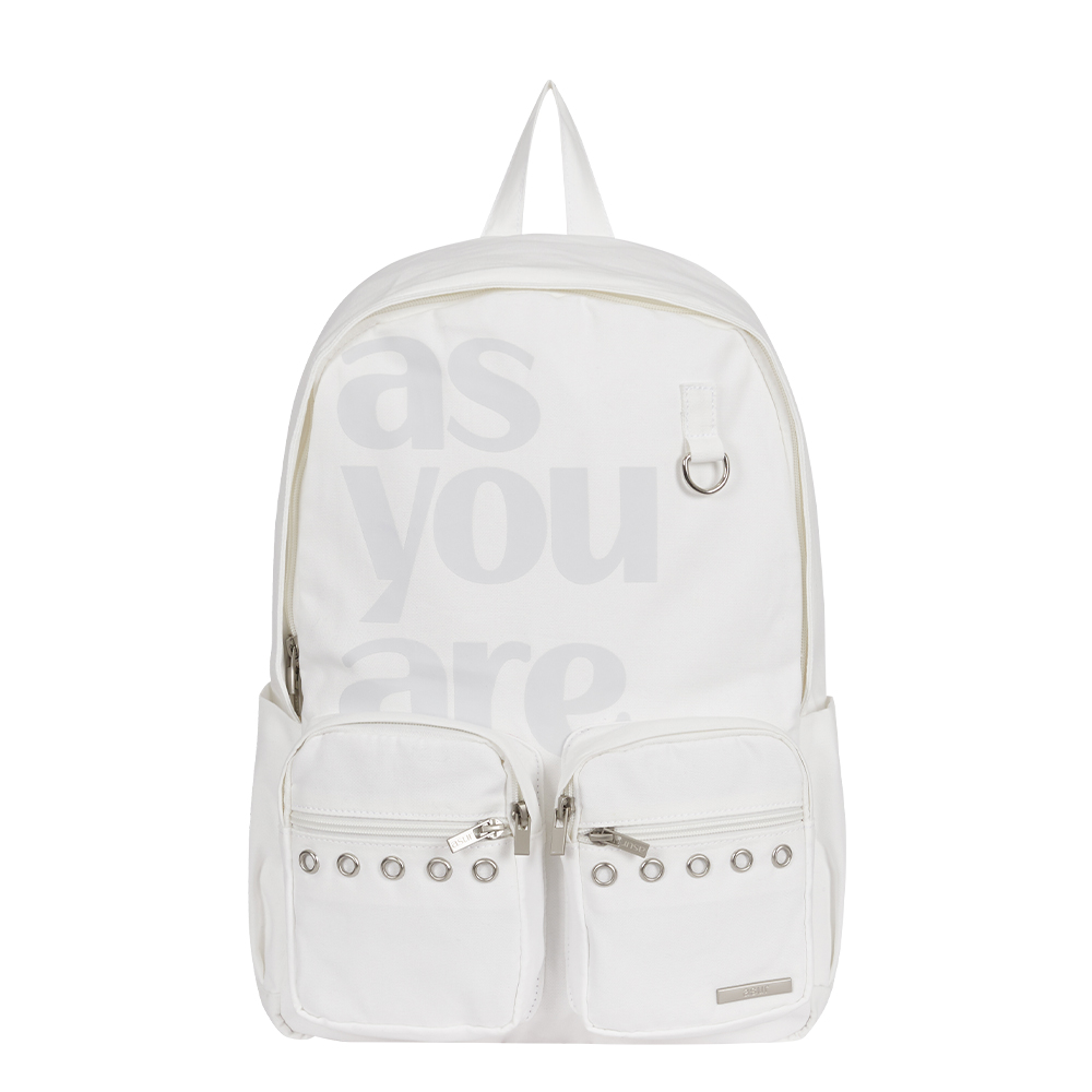 Eyelet Pocket Cotton Backpack White