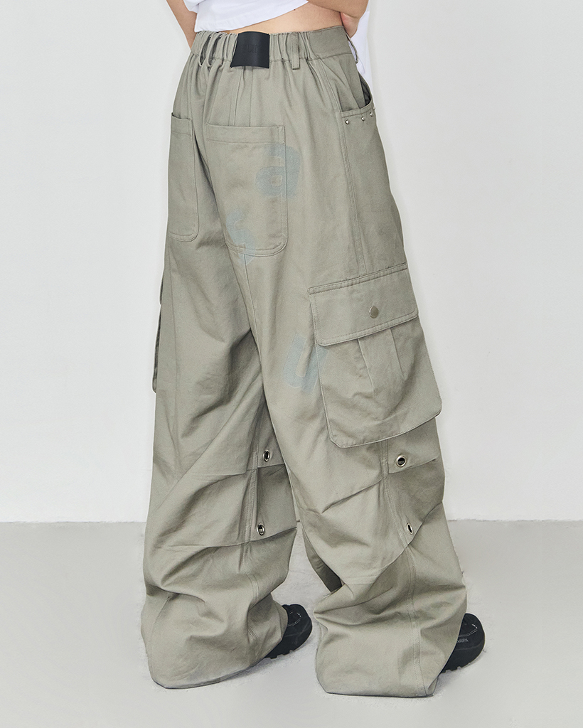 Tuck Wide Cotton Pants Khaki