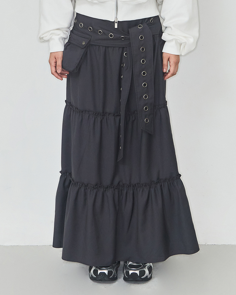 LACE PINTUCK LONG SKIRT CHARCOAL | ファッション通販サイト NUGU