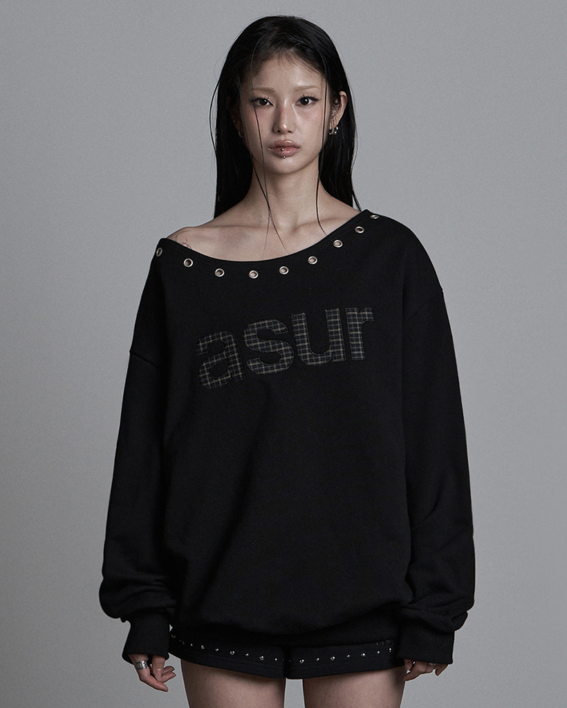 AU One Shoulder Boatneck Sweatshirt Black