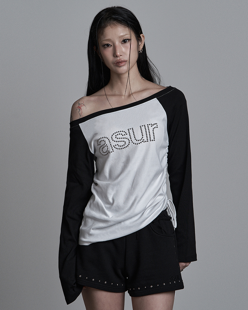 Au Boat Neck Shirring Long Sleeve White