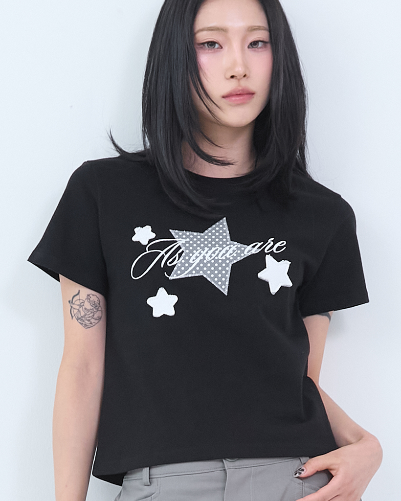 豊富な商品から Patch Star Loose ファッション通販 | Charcoal T-Shirt Crop ジャケット・アウター