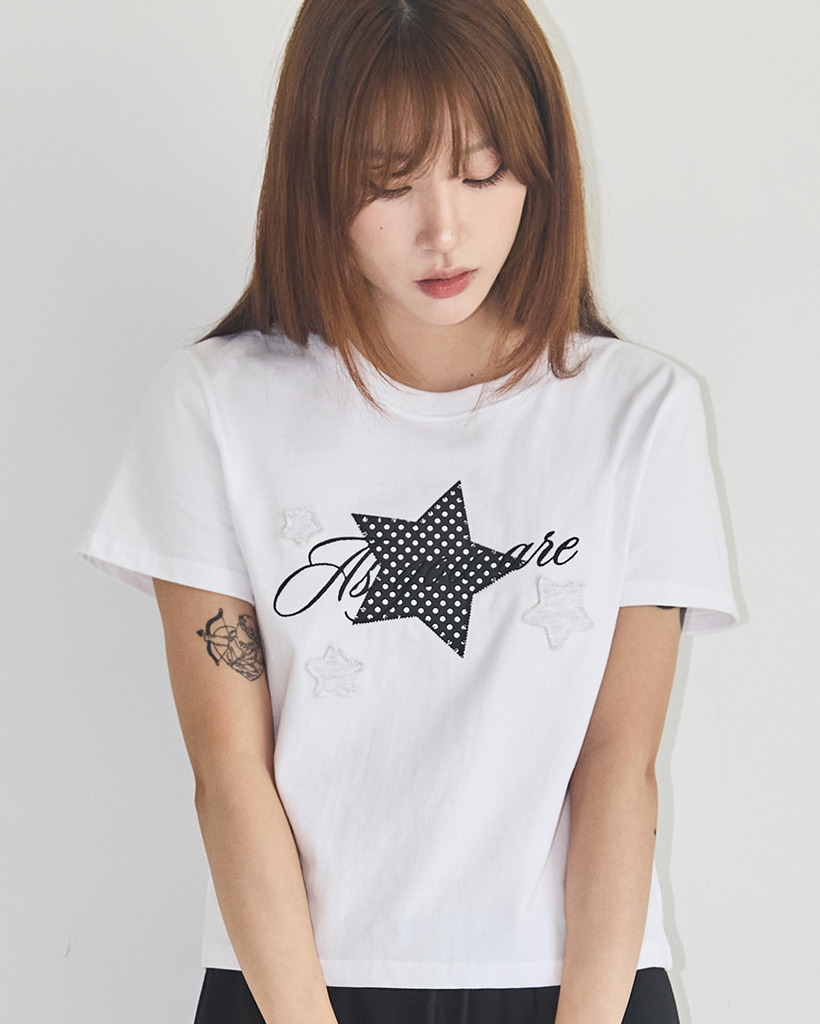 Star Patch Loose Crop T-Shirt Star White