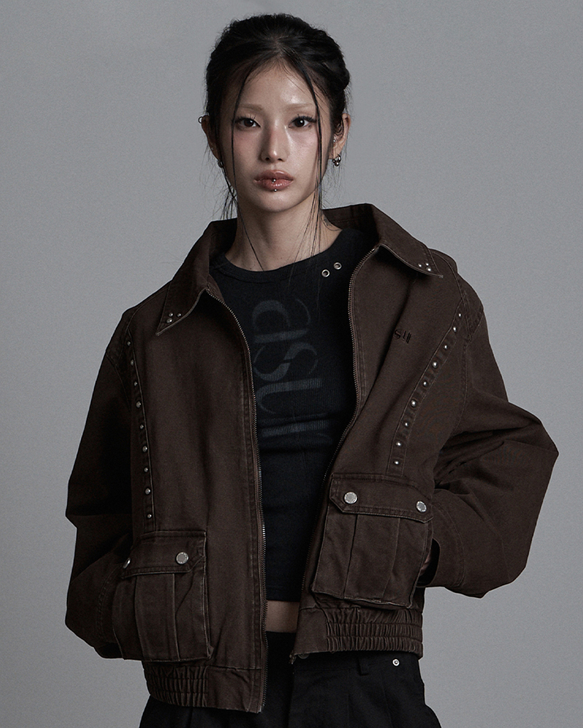 BUTTON WASHED BLOUSON BROWN