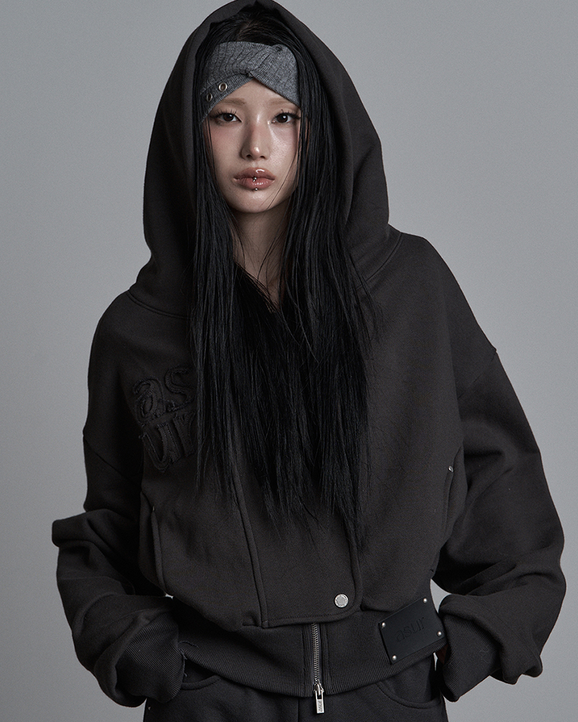 HIDE CROP HOOD ZIP-UP CHARCOAL