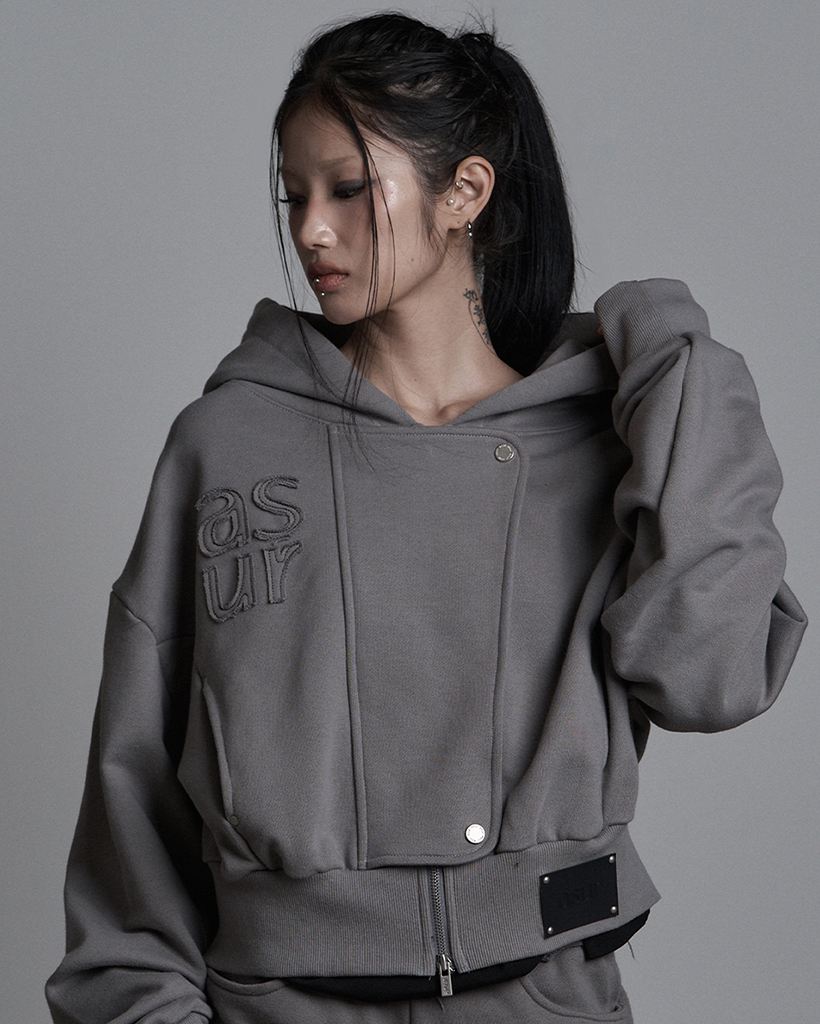 HIDE CROP HOOD ZIP-UP DARK GREY