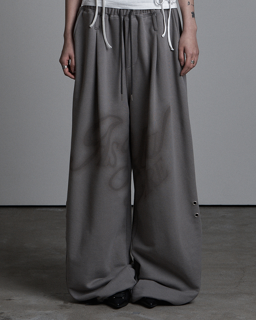 AYA BELTED BALLOON SWEAT PANTS DARK GREY